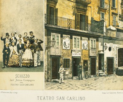 Ansicht des Königlichen Theaters von San Carlo in Neapel, von Francesco Aversano, Lithografie aus Neapel der alten Zeiten, von Raffaele d