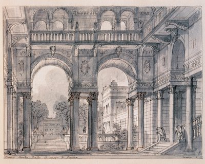 Szenografie für die zweite Szene von „Die Hochzeit des Figaro“ (Le nozze di Figaro) von Wolfgang Amadeus Mozart, inszeniert vom Bühnenbildner Francesco Bagnara (1820-1839), Venedig, Museo Correr von Francesco Bagnara