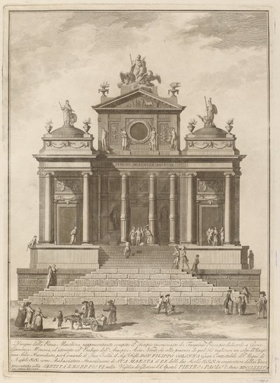 Ein Tempel, der Jupiter, Juno und Minerva gewidmet ist, für das Chinea-Festival, 1785 von Francesco Barbazza