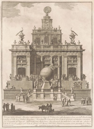 Die Seconda Macchina für die Chinea von 1785: Ein Lustschloss mit einem Heißluftballon von Francesco Barbazza