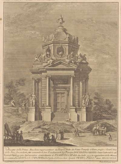 Die Prima Macchina für die Chinea von 1782: Der Tempel des Janus, erbaut von Numa Pompilius von Francesco Barbazza, after Giuseppe Palazzi
