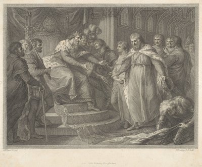 Edward, Prinz von Wales, präsentiert den gefangenen König Johann von Frankreich und seine Söhne seinem Vater Edward dem Dritten nach der Schlacht von Poitiers von Francesco Bartolozzi