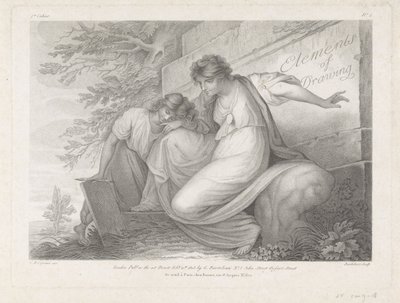 Titelblatt mit zwei Figuren mit einer Zeichnung in einer Landschaft von Francesco Bartolozzi