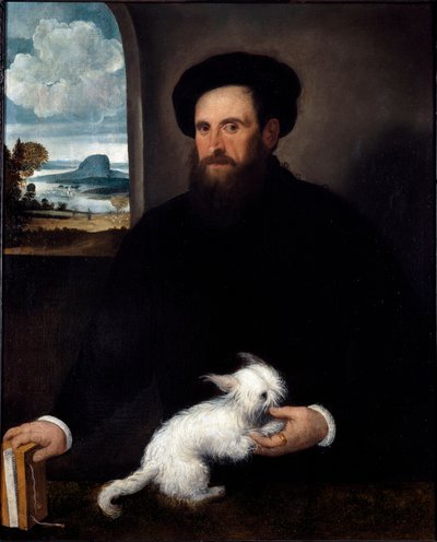 Porträt des Herrn mit dem kleinen Hund von Francesco Beccaruzzi
