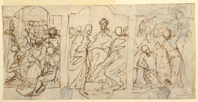 Drei Phasen der Passion: Die Verspottung, Christus vor Pilatus, Geißelung, ca. 1848 von Francesco Coghetti
