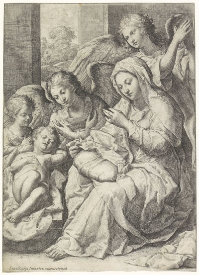 Maria und das schlafende Jesuskind, umgeben von Engeln von Francesco Cozza