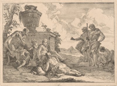 Ein Satyr mit einem Stab und sieben weiteren Figuren von Francesco Fontebasso