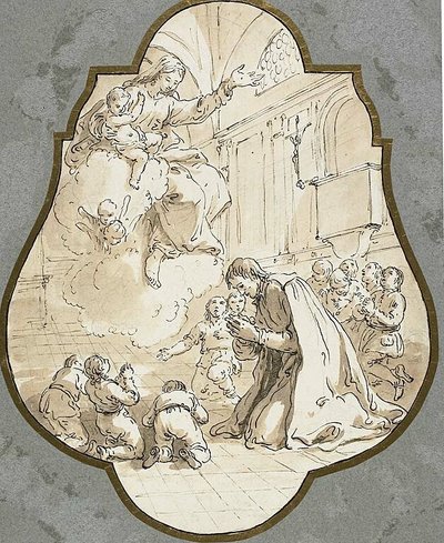 Die Jungfrau erscheint dem heiligen Filippo Neri und seinen Schülern von Francesco Fontebasso