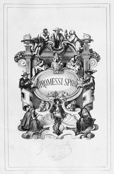 Die Verlobten, Titelseite für die Ausgabe 1840-1842 des Romans von Alessandro Manzoni (1785-1873) von Francesco Gonin