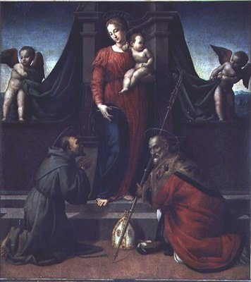 Madonna und Kind mit St. Franziskus und St. Zenobius von Francesco Granacci