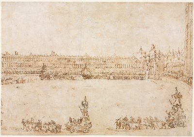 Eine Prozession von Triumphwagen auf der Piazza San Marco, Venedig, zur Feier des Besuchs..., 1782 von Francesco Guardi