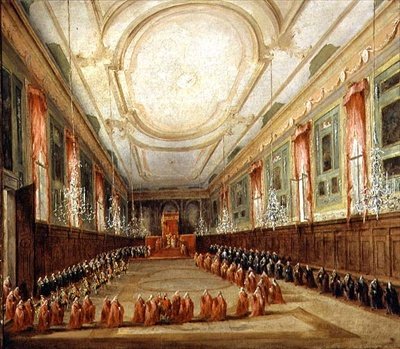 Papst Pius VI. und Doge Paolo Renier in der Kirche SS. Giovanni und Paolo von Francesco Guardi