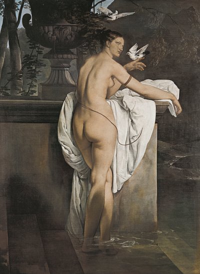 Porträt der Ballerina Carlotta Chabert, die mit Tauben spielt von Francesco Hayez