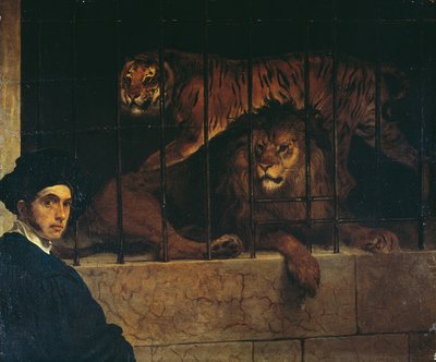 Selbstporträt mit einem Tiger und Löwen von Francesco Hayez