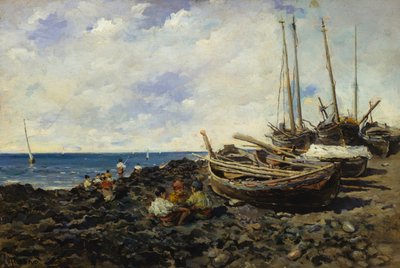 Fischer mit Booten am Ufer von Francesco Lojacono