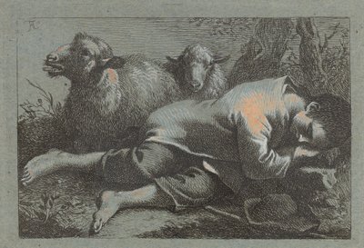 Schlafender Bauernjunge in der Nähe von zwei Schafen, 1758-1759 von Francesco Londonio