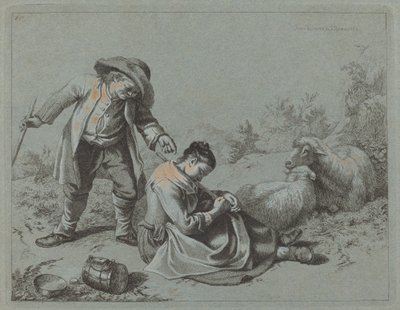 Bauer, der ein schlafendes Mädchen mit einem Zweig neckt, 1763 von Francesco Londonio