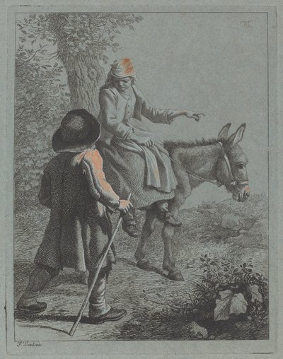 Bäuerin auf einem Esel sitzend und ein Bauer von Francesco Londonio
