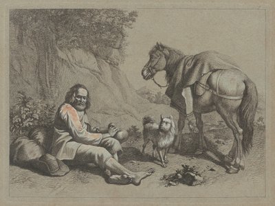 Sitzender alter Mann, der aus einem Kürbis trinkt, ca. 1763 von Francesco Londonio