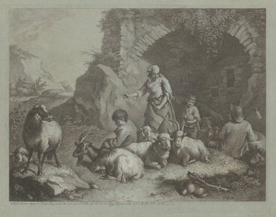 Frau, Hirtenjungen und Schafe in der Nähe eines Bogens von Francesco Londonio