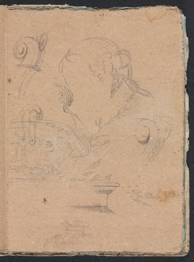 Verona-Skizzenbuch: Architektonische Motive mit Frauenkopf, Seite 45, 1760 von Francesco Lorenzi