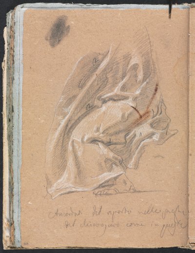 Verona Skizzenbuch: Draperiestudie mit Fuß und Inschrift (Seite 88) von Francesco Lorenzi