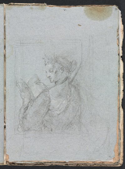 Verona Skizzenbuch: Weibliche Figur mit offenem Buch Seite 63, 1760 von Francesco Lorenzi