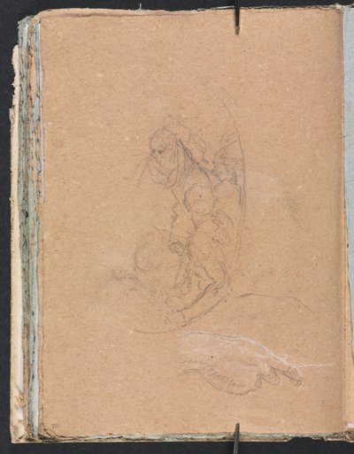 Verona Skizzenbuch: Figuren im Rundel mit Handstudie (Seite 70) von Francesco Lorenzi
