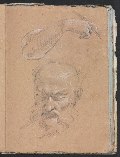Verona-Skizzenbuch: Kopf eines bärtigen Mannes und rechte Arm- und Handseite, Seite 59, 1760 von Francesco Lorenzi