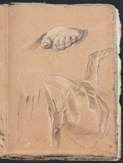 Verona Skizzenbuch: Studie eines linken Fußes und Draperiestudie mit rechtem Arm (Seite 79) von Francesco Lorenzi