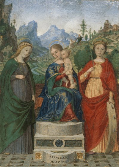 Jungfrau und Kind auf dem Thron zwischen den Heiligen Cäcilia und Katharina von Alexandria von Francesco Morone