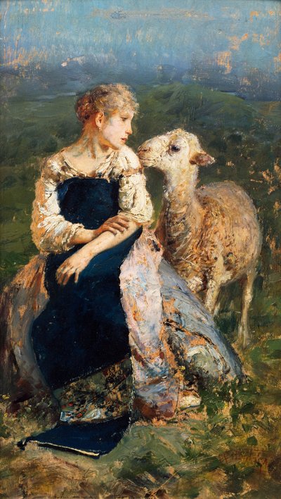 Hirtin oder Mädchen mit einer Ziege von Francesco Paolo Michetti