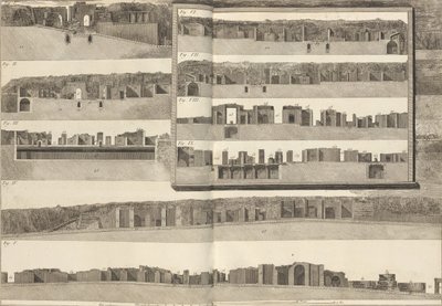 Querschnitte, die die verschiedenen Aspekte der im Plan von Pompeji gezeigten Gebäude zeigen, 1804 von Francesco Piranesi