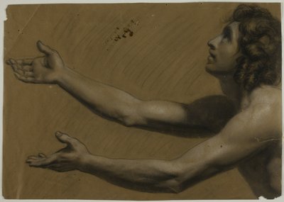 Junger Mann, der mit ausgestreckten Armen nach oben schaut (recto); Frau mit Spiegel (verso) von Francesco Podesti