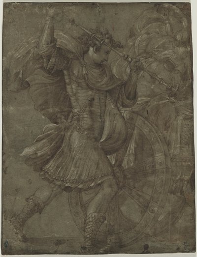 Mann in Rüstung neben einem Streitwagen, ca. 1550 von Francesco de Rossi Salviati Cecchino