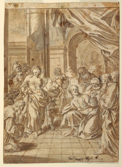 Zeichnung, Christus und die Ehebrecherin, 1750–1760 von Francesco Saverio Mergolo