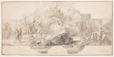 Studie für das Gemälde "Die Landung von Kolumbus in Amerika," Sala del Minor Consiglio, Palazzo Ducale, Genua, Italien von Francesco Solimena