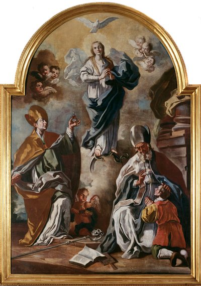Die Taube des Heiligen Geistes erscheint über der Jungfrau mit Heiligen von Francesco Solimena