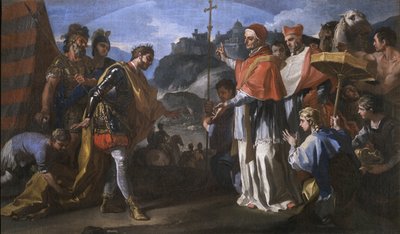 Das Treffen zwischen König Ratchis der Langobarden und Papst Zacharias während der Belagerung von Perugia von Francesco Solimena