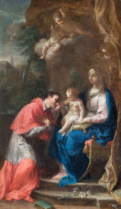 Die Jungfrau und das Kind mit St. Carlo Borromeo (17. oder 18. Jahrhundert) von Francesco Trevisani