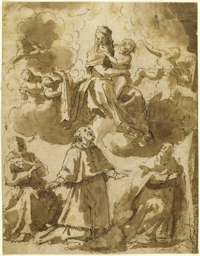 Madonna mit Kind in der Herrlichkeit, mit drei männlichen Heiligen darunter von Francesco Vanni