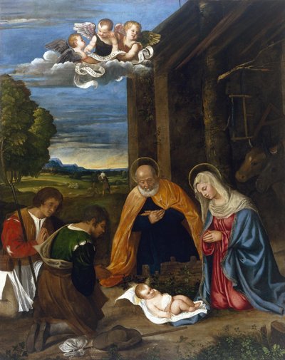 Die Geburt Christi mit Hirten von Francesco Vecellio