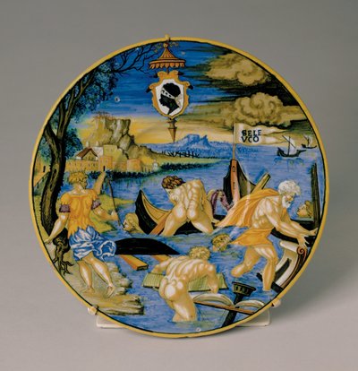 Teller mit dem Untergang der Flotte des Seleukos von Francesco Xanto Avelli