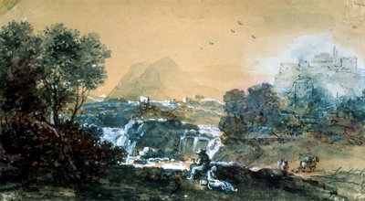 Landschaft mit Wasserfall, italienische Malerei des 18. Jahrhunderts von Francesco Zuccarelli
