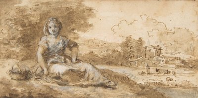 Sitzendes Mädchen in einer Landschaft von Francesco Zuccarelli