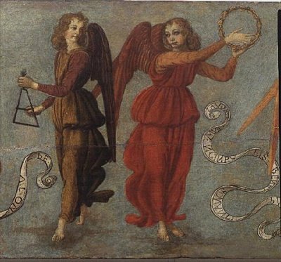 Engel spielen Tamburin und Triangel, ca. 1475-97 (Detail) von Francesco attr. to Botticini