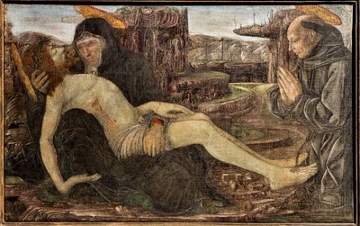 Beweinung mit Auftraggeber als St. Franziskus, von Francesco del Cossa von Francesco del Cossa