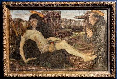 Beweinung mit Auftraggeber als St. Franziskus, von Francesco del Cossa von Francesco del Cossa