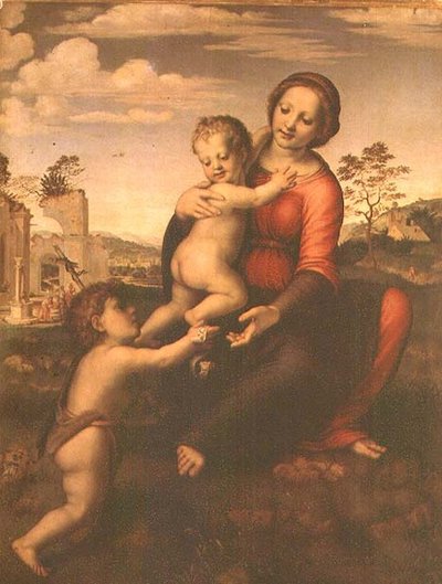 Madonna des Brunnens oder Madonna und Kind mit dem jungen Johannes dem Täufer, ca. 1503-09 von Francesco di Cristofano Franciabigio