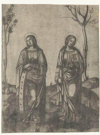 Heilige Katharina mit gebrochenem Rad und Lucia mit Augen auf Schälchen von Francesco di Francia (attributed to)